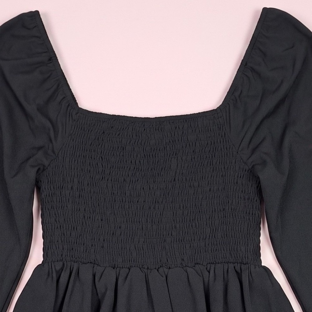 SHEIN Curve Peplum Top Womens 0XL Black Long Sleeve Smocked Back Sweetheart Neck - Picture 6 of 11